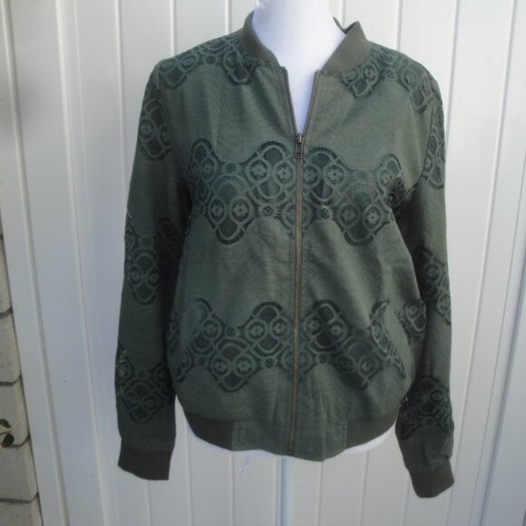 Blue Rain Women's Jacket Zipper front Green Lace Size Small Bomber Preppty0659-G - Picture 3 of 8